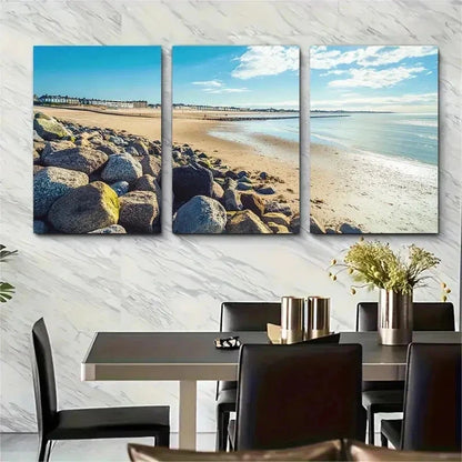 3pcs Frinton Sea Beach Coastal Sand Perfect Wall Art Set Canvas Framed 50x70cm - High Quality Print 100% Australian Made Wall Canvas Ready to Hang - Bella Home Decor