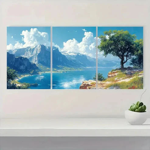 3pcs Vintage Landscape Lake View KL Wall Art Set Canvas Unframed - High Quality Print 100% Australian Made Wall Canvas - Bella Home Decor