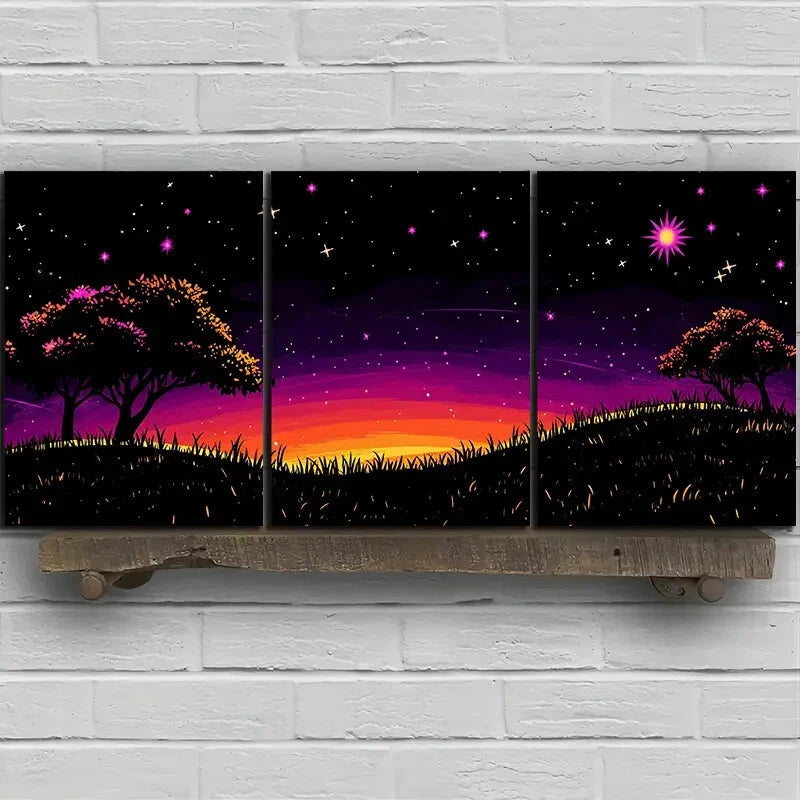 3pcs Starry Night Sky with Trees Metal Print Ready to Hang Art - Bella Home Decor