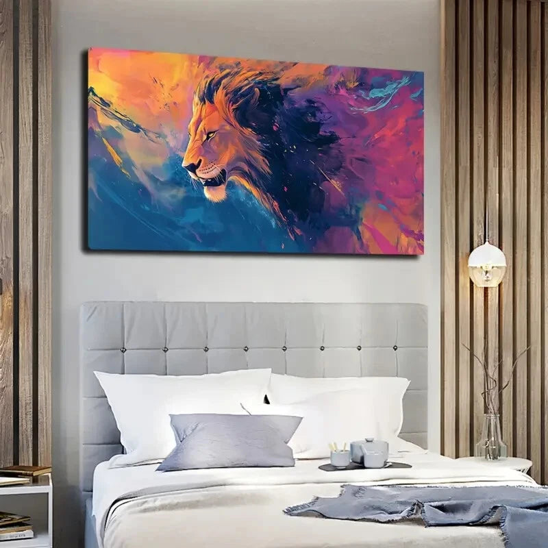 Lion's Side Face Mane Blending Wall Art Canvas Office Home Room Framed 120x60cm - Bella Home Decor