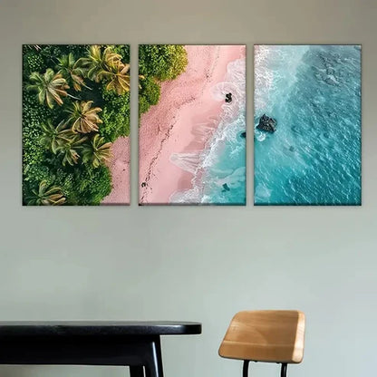3pcs Tropical Beach Scene with Palm Trees  Wall Art Set Canvas Unframed - High Quality Print 100% Australian Made Wall Canvas - Bella Home Decor
