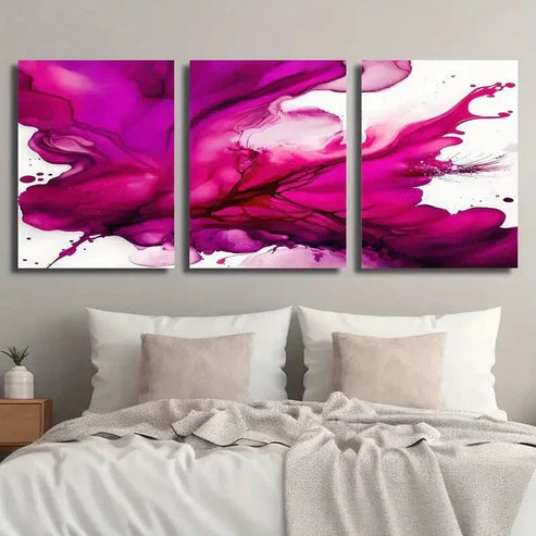 3pcs Abstract Red Fluid Painting Wall Art Set Canvas Unframed - High Quality Print 100% Australian Made Wall Canvas - Bella Home Decor
