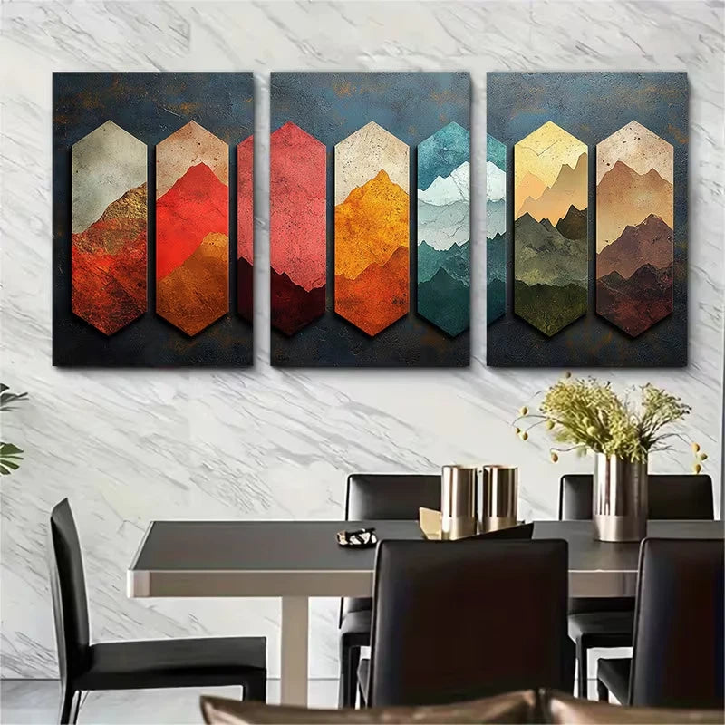 3pcs Marbled Geometric Collage Metal Print Ready to Hang Art