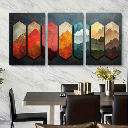 3pcs Marbled Geometric Collage Metal Print Ready to Hang Art