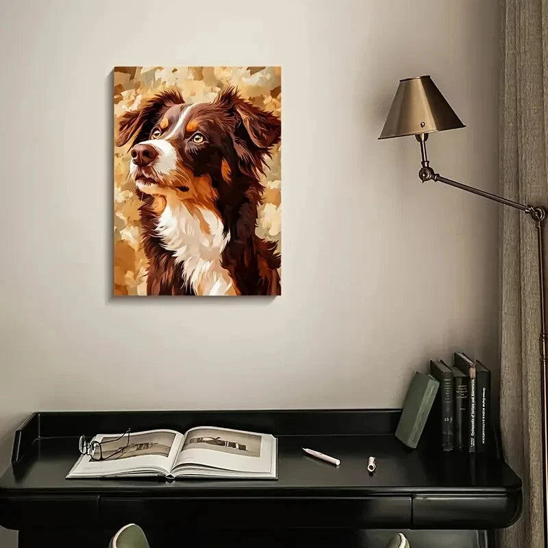 Chocolate Australian Shepherd Dog Painting 40x60cm Metal Print Ready to Han - Bella Home Decor