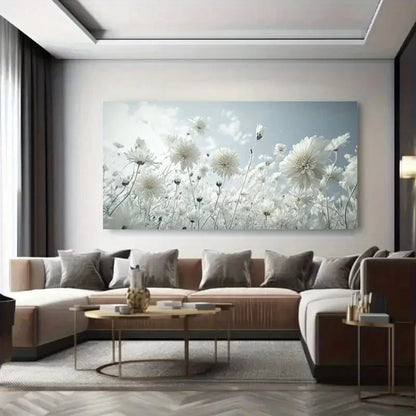 White Chrysanthemum Minimalist Wall Art Canvas Office Home Room Framed 120x60cm