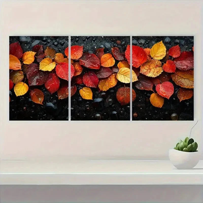 3pcs Autumn Leaves Rainy Day Giclee  rt    Wall   Wall Art Set Canvas Framed 40x60cm - High Quality Print 100% Australian Made Wall Canvas Ready to Hang - Bella Home Decor