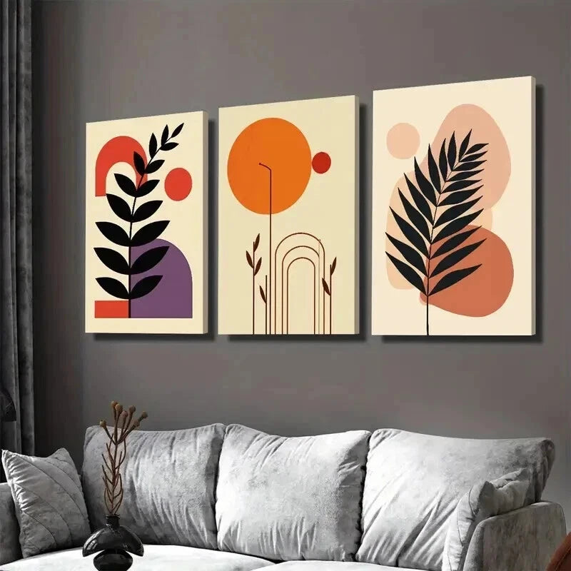 3pcs Modern Abstract Boho Style Botanical Wall Art Set Canvas Framed 50x70cm - High Quality Print 100% Australian Made Wall Canvas Ready to Hang