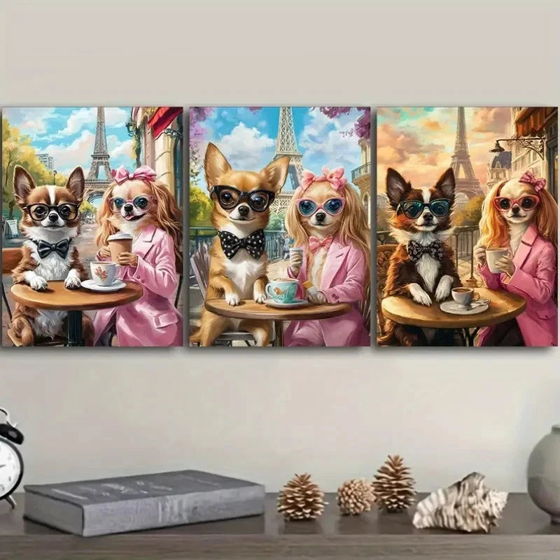 3pcs Chihuahua Art Deco Wall Art Set Canvas Framed 40x60cm - High Quality Print 100% Australian Made Wall Canvas Ready to Hang - Bella Home Decor