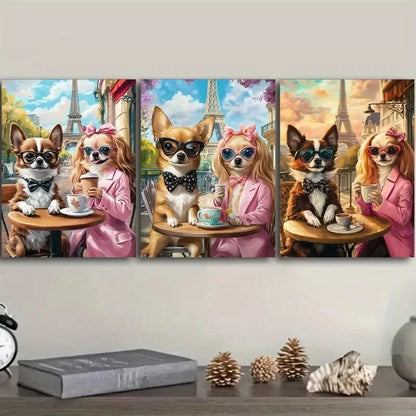 3pcs Chihuahua Art Deco Wall Art Set Canvas Framed 40x60cm - High Quality Print 100% Australian Made Wall Canvas Ready to Hang - Bella Home Decor