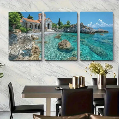 3pcs Karibbean Landscape Impasto Perfect Wall Art Set Canvas Framed 50x70cm - High Quality Print 100% Australian Made Wall Canvas Ready to Hang