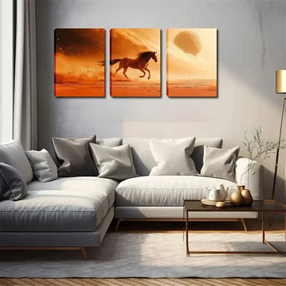 3pcs Horse Running on a Summer Themed Landscape Wall Art Canvas Unframed - High Quality Print 100% Australian Made Wall Canvas