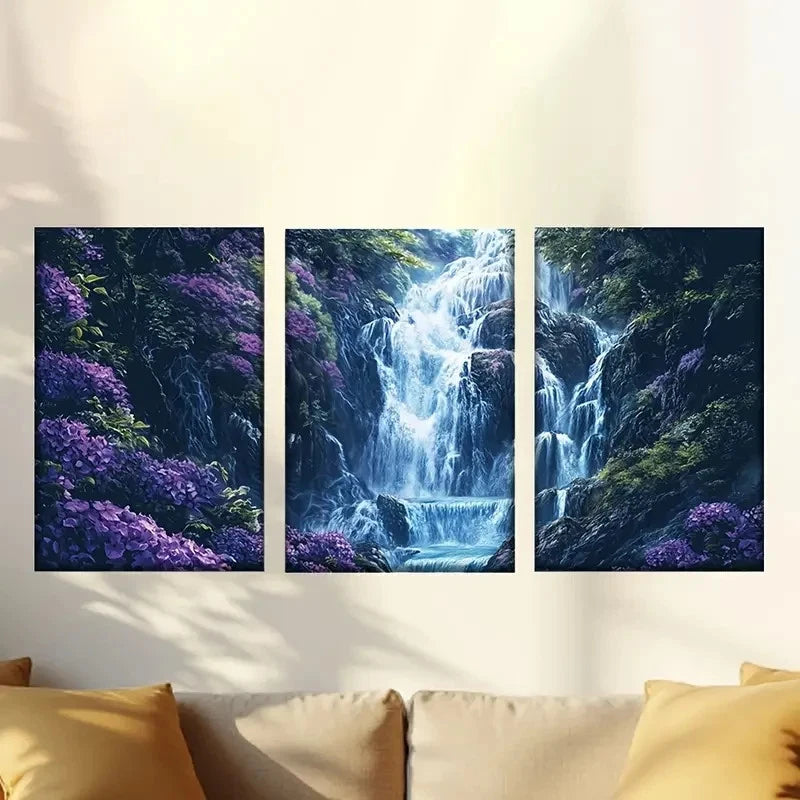 3pcs The Waterfall Cascades Down The Rock Wall Art Set Canvas Framed 60x90cm - High Quality Print 100% Australian Made Wall Canvas Ready to Hang - Bella Home Decor
