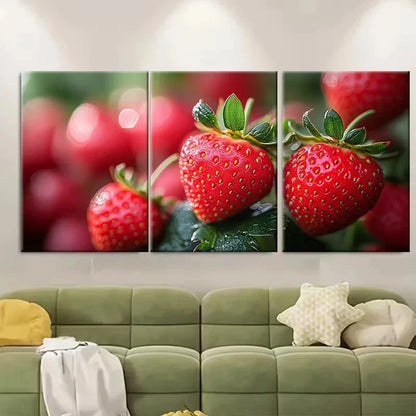 3pcs Strawberry Blossom Macro Photography Wall Art Set Canvas Framed 40x60cm - High Quality Print 100% Australian Made Wall Canvas Ready to Hang