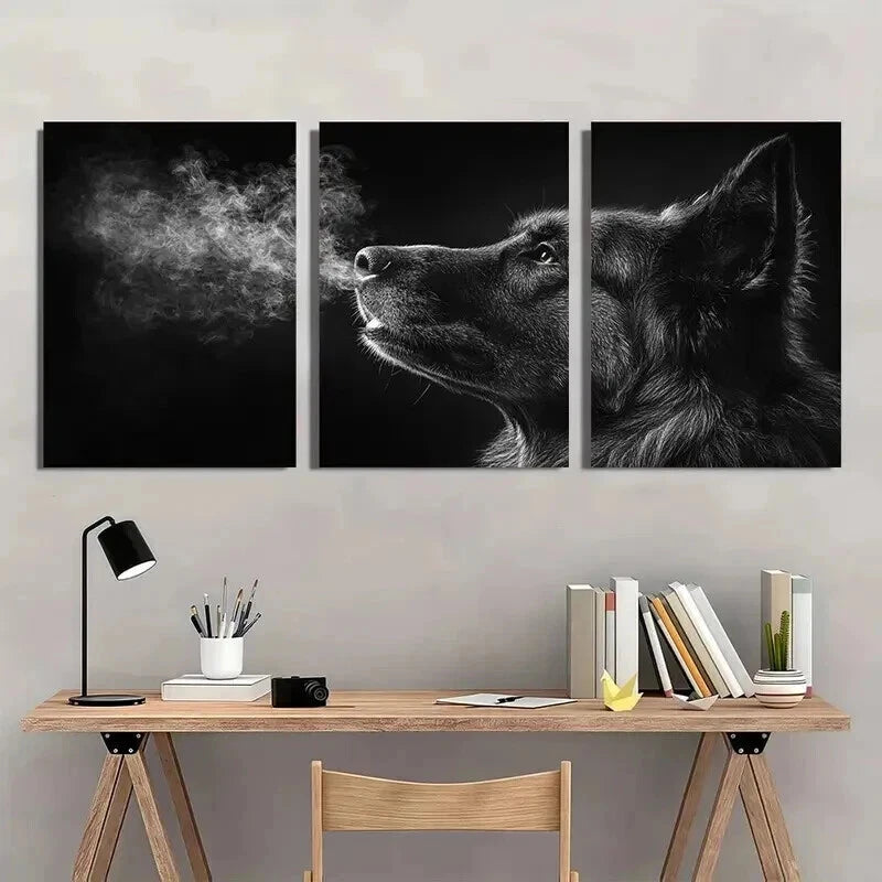 3pcs Black & White German Shepherd Dog Wall Art Set Canvas Framed 50x70cm - High Quality Print 100% Australian Made Wall Canvas Ready to Hang