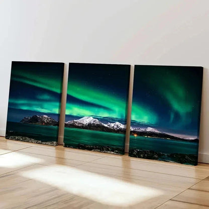 3pcs Snow Mountain Lake and Aurora Wall Art Set Canvas Framed 40x60cm - High Quality Print 100% Australian Made Wall Canvas Ready to Hang - Bella Home Decor