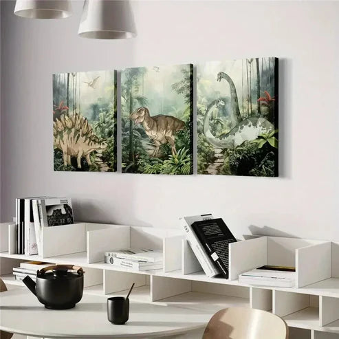 3pcs Dinosaur Wooden Canvas Perfect Wall Art Canvas Unframed - High Quality Print 100% Australian Made Wall Canvas