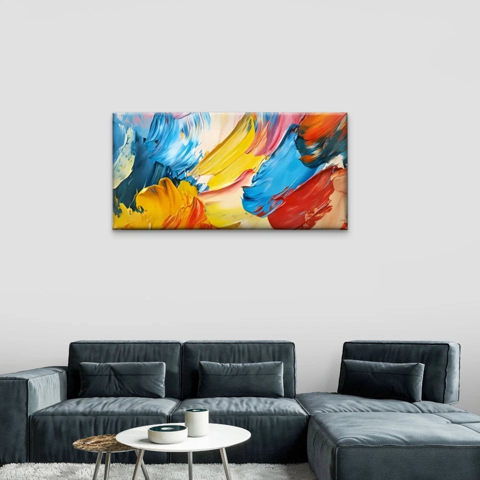 Colored Paint Brushstroke Wall Art Canvas Office Home Room Framed 120x60cm