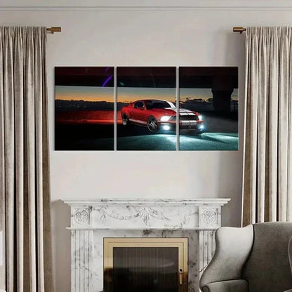 3pcs Sunset Red Ford Sport Car Modern  Wall Art Set Canvas Unframed - High Quality Print 100% Australian Made Wall Canvas