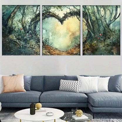 3pcs Nature Pathway Enchanted Forest Heart Arch Wall Art Canvas Unframed - High Quality Print 100% Australian Made Wall Canvas