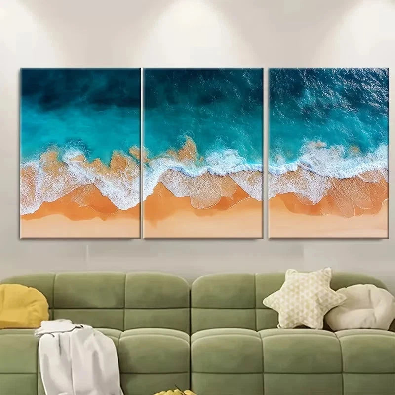 3pcs Zanzibar Aerial Beach Print Golden Sand Wall Art Set Canvas Framed 40x60cm - High Quality Print 100% Australian Made Wall Canvas Ready to Hang