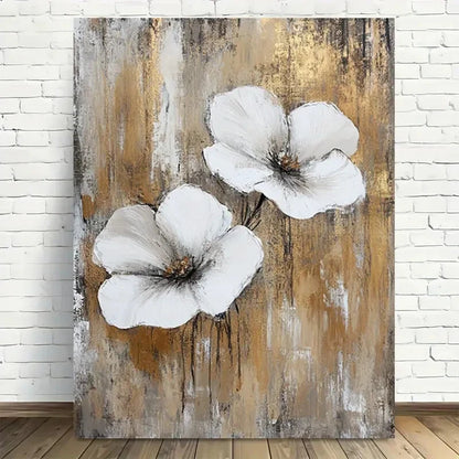 Beautiful Abstract White Flower Elegant Painting 40x60cm Metal Print Ready to Hang - Bella Home Decor