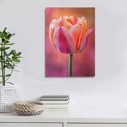 Beautiful Carnation Colorful Vibrant Tulip Painting 40x60cm Metal Print Ready to Hang - Bella Home Decor