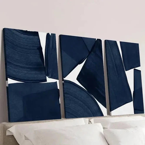 3pcs Blue Tone Geometric Patterns Wall Art Canvas Unframed - High Quality Print 100% Australian Made Wall Canvas - Bella Home Decor