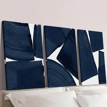 3pcs Blue Tone Geometric Patterns Wall Art Canvas Unframed - High Quality Print 100% Australian Made Wall Canvas - Bella Home Decor