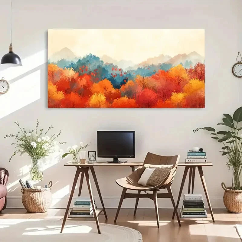 Autumn Forest & Mountain View Wall Art Canvas Office Home Room Framed 120x60cm - Bella Home Decor