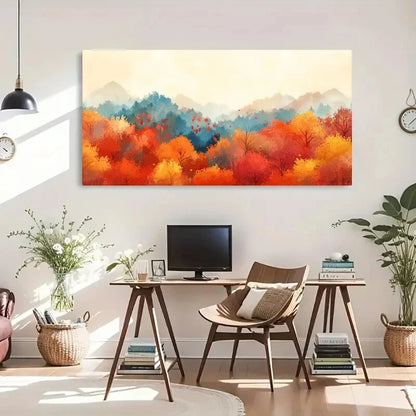 Autumn Forest & Mountain View Wall Art Canvas Office Home Room Framed 120x60cm - Bella Home Decor