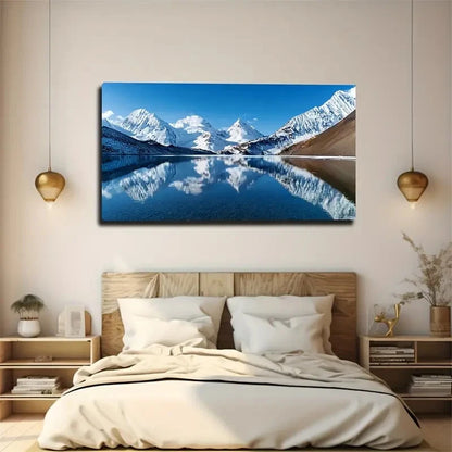 Mountain Lake Reflection Wall Art Canvas Office Home Room Framed 120x60cm