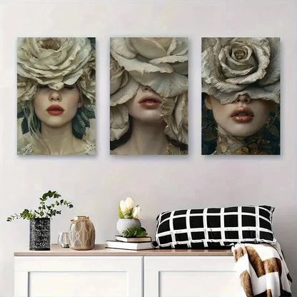 3pcs Dreamy Neutral Tones Headpieces Perfect Wall Art Set Canvas Framed 60x90cm - High Quality Print 100% Australian Made Wall Canvas Ready to Hang - Bella Home Decor