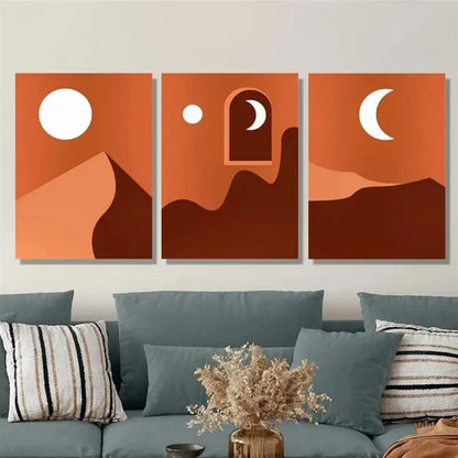 3pcs Full Moon and Crescent Moon, Desert Night Wall Art Set Canvas Unframed - High Quality Print 100% Australian Made Wall Canvas - Bella Home Decor