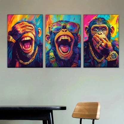 3pcs Featuring Three Monkeys with Open Mouths Wall Art Set Canvas Unframed - High Quality Print 100% Australian Made Wall Canvas