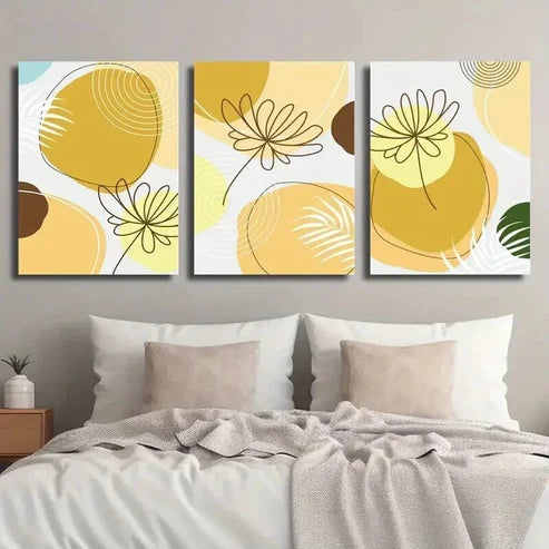 3pcs Simple Watercolor Style Shapes And Flowers Wall Art Set Canvas Unframed - High Quality Print 100% Australian Made Wall Canvas