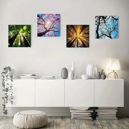 4pcs Spring Summer Autumn Winter Four Seasons Wall Art Canvas Framed