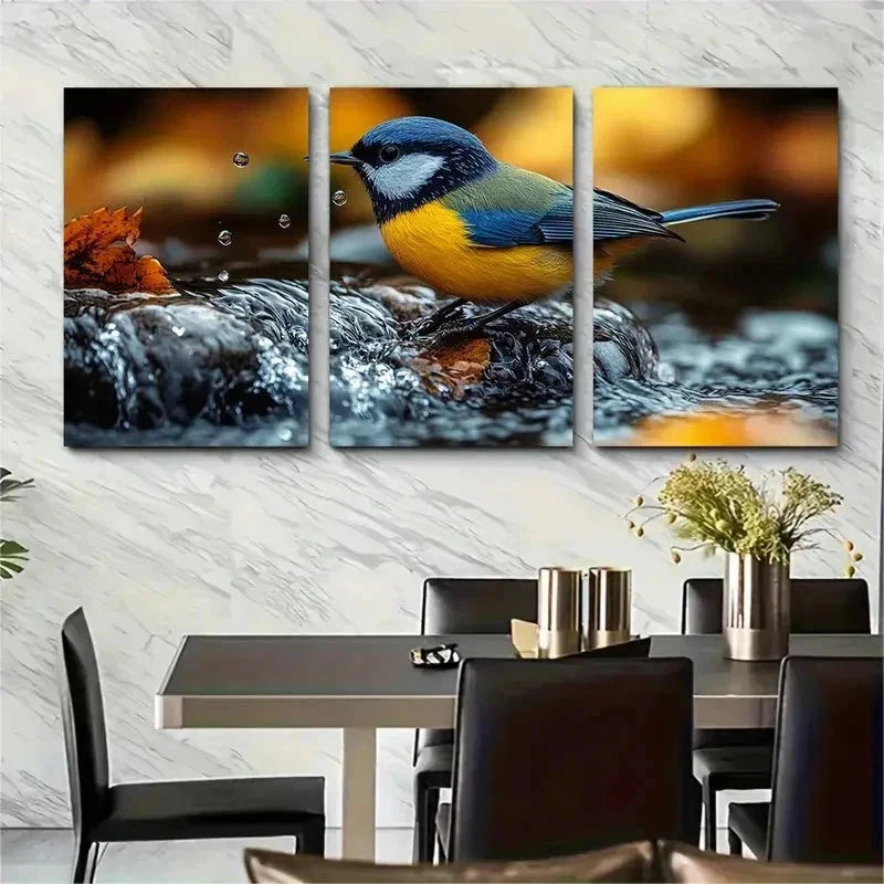 3pcs Tranquil Water Little Bird Perfect Wall Art Set Canvas Framed 50x70cm - High Quality Print 100% Australian Made Wall Canvas Ready to Hang