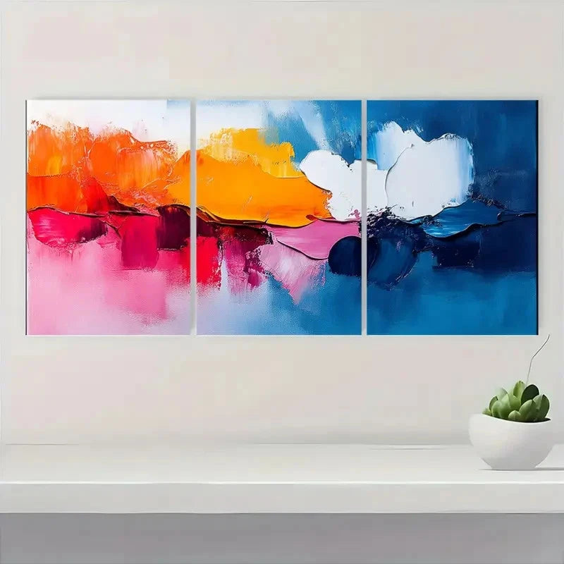 3pcs Vibrant Colorful Modern Palette Knife R   Wall Art Set Canvas Framed 60x90cm - High Quality Print 100% Australian Made Wall Canvas Ready to Hang