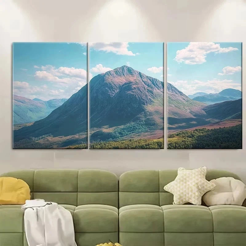 3pcs Mountain Landscape Scottish Highlands Wall Art Set Canvas Framed 50x70cm - High Quality Print 100% Australian Made Wall Canvas Ready to Hang