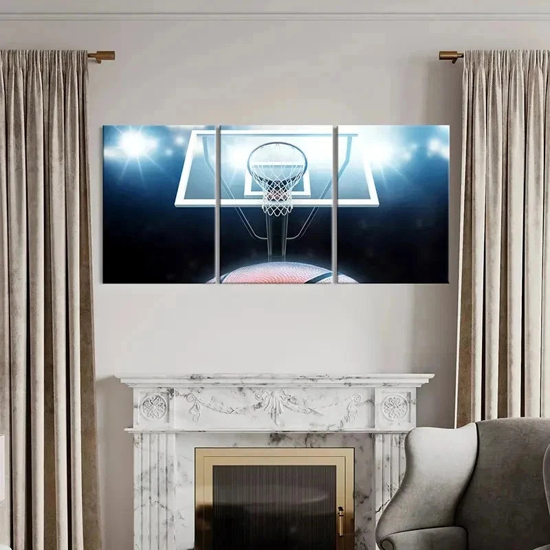 3pcs Basketball Hoop Modern Sport Wall Art Set Canvas Framed 50x70cm - High Quality Print 100% Australian Made Wall Canvas Ready to Hang - Bella Home Decor