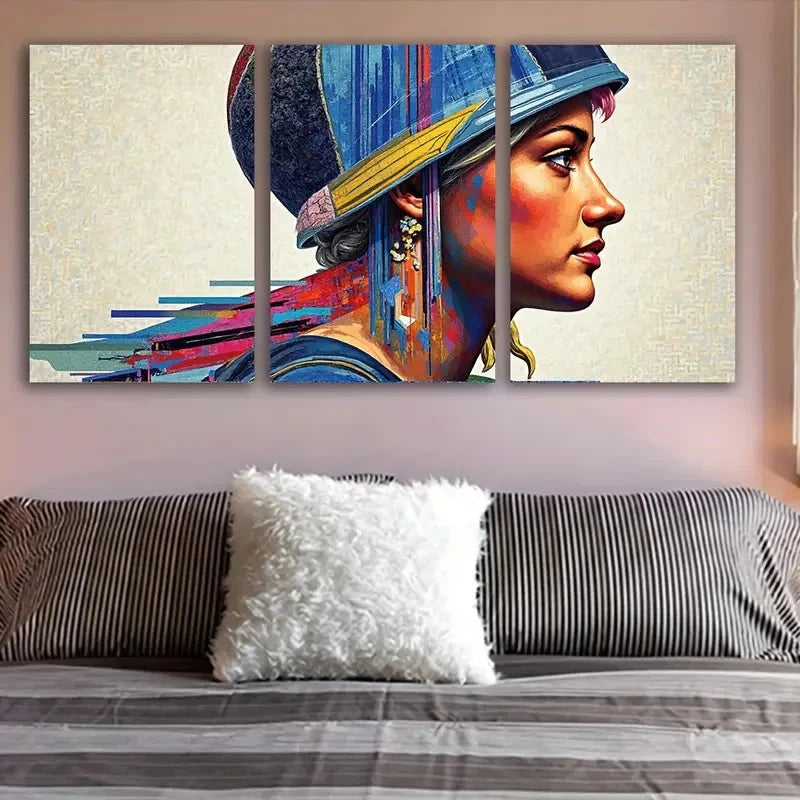 3pcs Portrait Of A Woman Dressed Wall Art Set Canvas Framed 50x70cm - High Quality Print 100% Australian Made Wall Canvas Ready to Hang