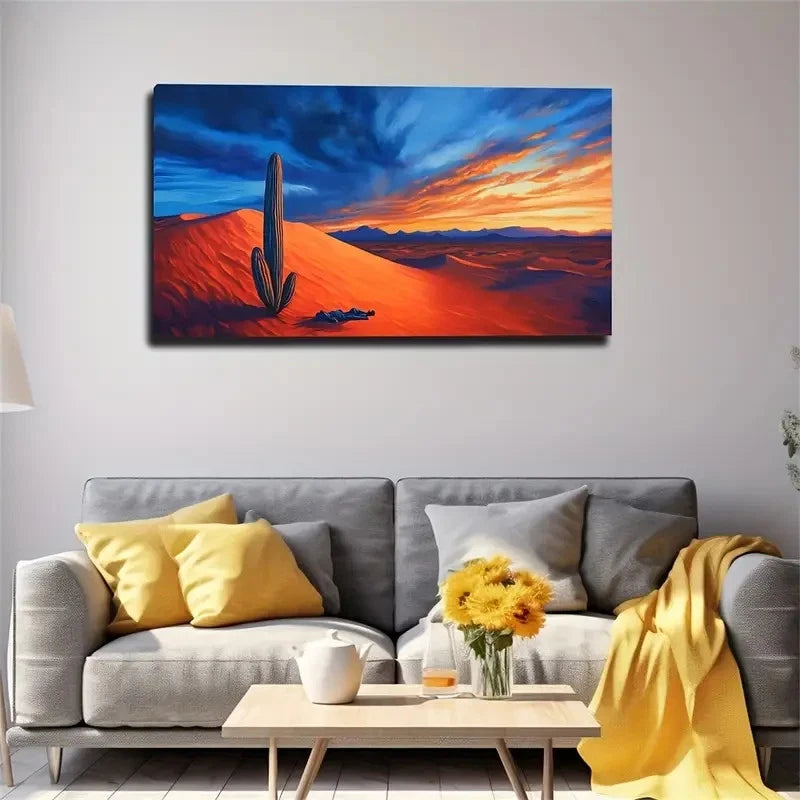 Desert Sunset Giant Cactus Sky Wall Art Canvas Office Home Room Framed 120x60cm