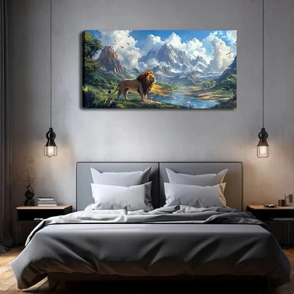 Majestic Lion Standing Lush Wall Art Canvas Office Home Room Framed 120x60cm - Bella Home Decor