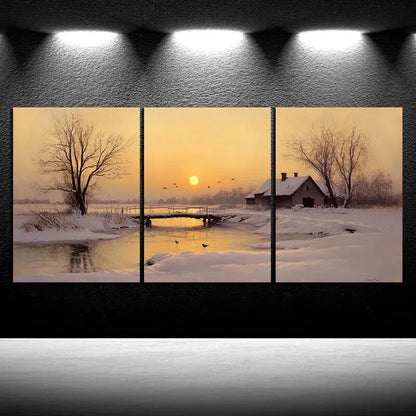 3pcs The Sunrise in Winter Farmhouse Metal Print Ready to Hang Art - Bella Home Decor