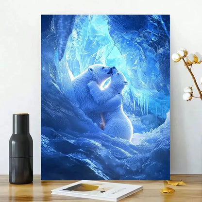 Polar Bear Cub Playing With Its Mother In An Ice 40x60cm Metal Print Ready to Hang