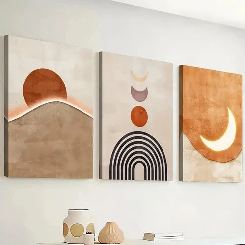 3pcs Orange Minimalist Bohemian Perfect Wall Art Canvas Unframed - High Quality Print 100% Australian Made Wall Canvas