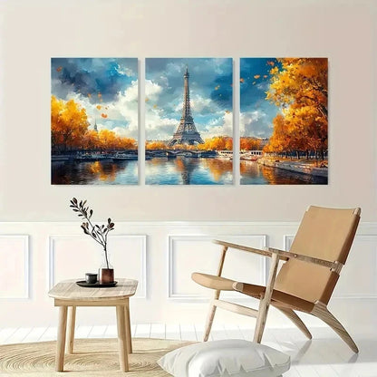 3pcs Paris Eiffel Tower Watercolor Seine Perfect Wall Art Set Canvas Framed 60x90cm - High Quality Print 100% Australian Made Wall Canvas Ready to Hang