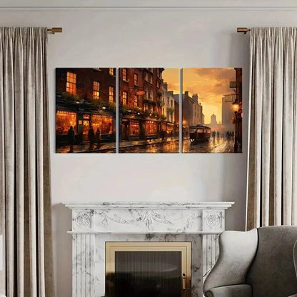 3pcs Retro Landscape Art Street Dusk Wall Art Set Canvas Framed 60x90cm - High Quality Print 100% Australian Made Wall Canvas Ready to Hang - Bella Home Decor