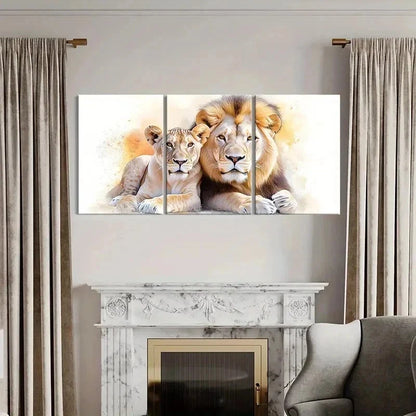 3pcs Retro Animal Art Lion Couple Wall Art Set Canvas Framed 50x70cm - High Quality Print 100% Australian Made Wall Canvas Ready to Hang